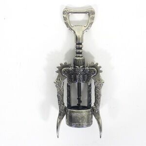Vintage Italian Corkscrew Grapes Barrel Leaves Silver Finish Wine Opener Tool